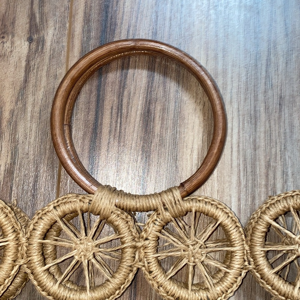 Straw Wheel Shaped Handbag with Bamboo Handles - Picture 2 of 16